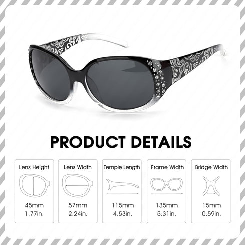 LVIOE Polarized Sunglasses for Women, Rhinestone Wrap Around Sunglasses with UV Protection Lens LS008...