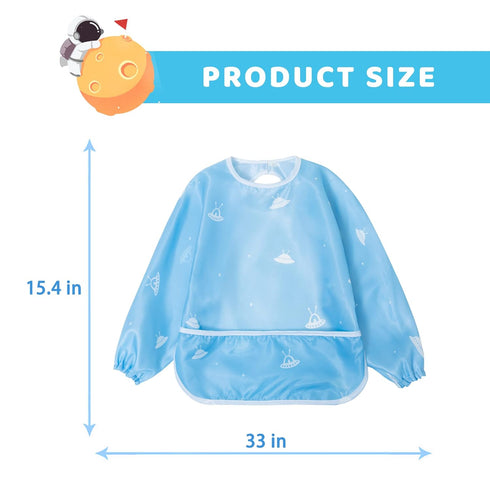 Little Dimsum Mess-Proof Baby Bibs|Infant Toddler Long Sleeve Waterproof Feeding Art Smock|Catching Food & Wipe Clean|Pack of 2 Colors Glatic&spac...