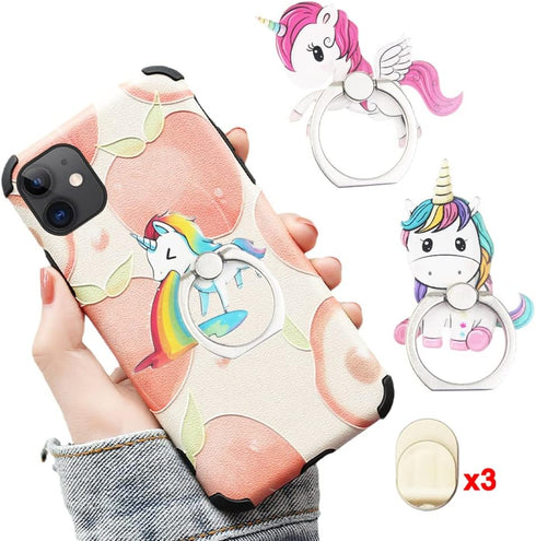 ZOSTLAND 3PCS Rainbow Horse Pegasus Phone Ring Universal 360°Adjustable Phone Case Finger Grip Stand Holder Desk Stent Mount Car Hook Compatible w...