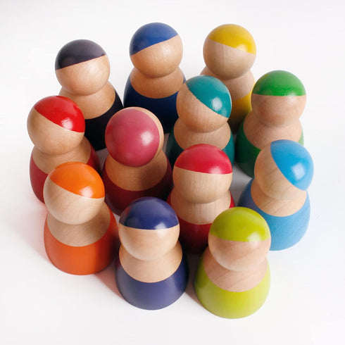 SHIERDU 12 PCS Rainbow Wood Peg Dolls Wooden Pretend Play People Figures for Toddlers Preschool Learning Educational Toys Wooden Toddler Toys for ...