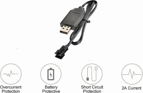 Smart Universal RC Charger Cable with SM-3P Connector Plug for 7.4V 2S Lipo Battery, Compatible RC Car/RC Boat/RC Plane/RC Drone/RC Tank/RC Helico...