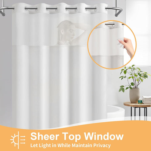 River Dream White Fabric Shower Curtain or Liner with Sheer Window, No Liner Included or Needed, Water Repellent, Machine Washable, 71x74 inches...