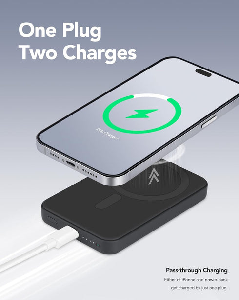 Portable Power Bank 6500mAh Foldable Magnetic Battery Pack Fast Charging Wireless Power Bank Compatible with iPhone 15/14/13/12 Series, Black...