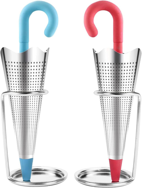 Numola 2Pcs Reusable Umbrella Tea Infuser with Drip Tray for Tea Cups, Mugs and Teapots, Stainless Steel Fine Mesh Tea Strainer with Silicone Lid ...