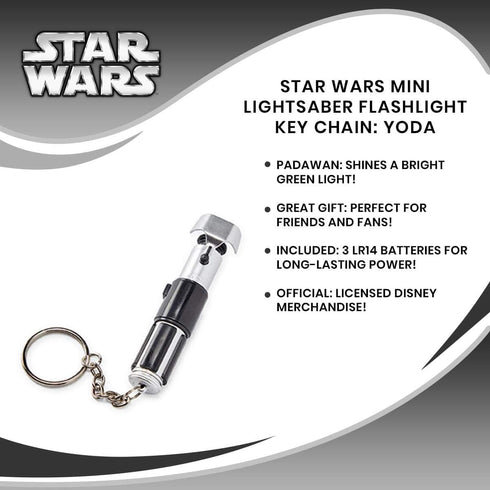 Star Wars Mini Yoda Lightsaber Flashlight - Green LED Model Replica - Attachable Keychain for Backpacks, Wallets, Phones, and Bags - Licensed Disn...
