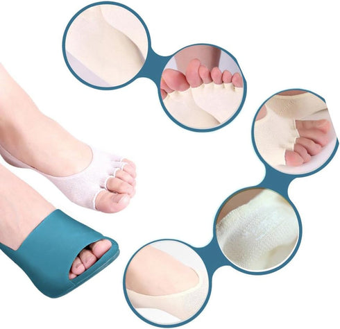 Angzhili 2 Pair Women Ladies Summer Peep Toe Socks Open Toe Socks Invisible Liner Fashion Breathable Open-Toed Liner Socks No Show with Nonslip He...