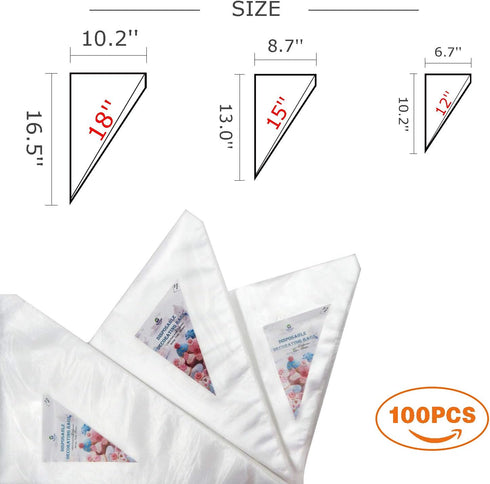 TOSSOW Pastry Bags 100 Pack Disposable Decorating Bags Thickened Piping with 3 Icing Bags Ties Fit for all Sized Tips Kit and Couplers TOSSOW Bake...