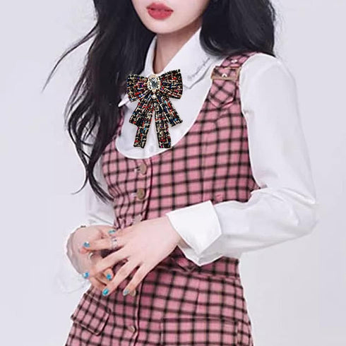 Women's Pre-Tied Bowknot Elegant Ribbon Brooch Pearl Rhinestone Neck Tie Pin for Ladies Girls Suit Shirt Pins Fashion Collar Clothing Accessories ...