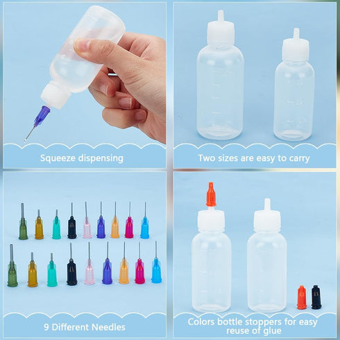 BENECREAT 8PCS Multi Purpose DIY Precision Tip Applicator Bottles 1/1.7 Ounce Needle Tip Glue Bottles with 8 Caps and 18 Tips for DIY Quilling, Cr...