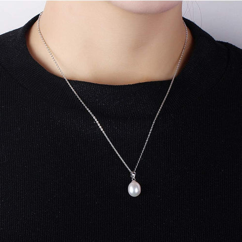 Genuine Pearl Jewelry Set Pearl Pendant Necklace &Pearl Earrings Set Zircon Dangle Drop Earrings S925 Sterling sliver Wedding Gift...