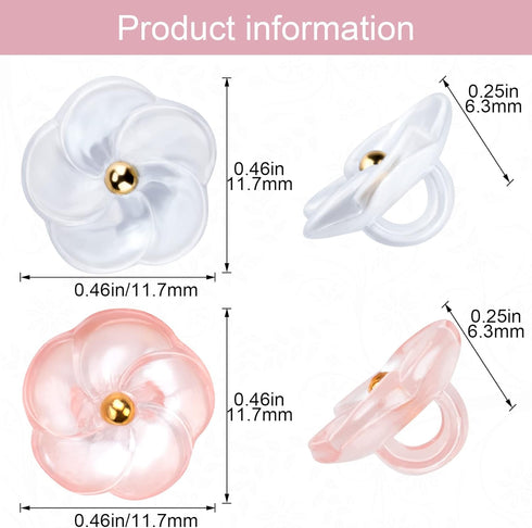 PAGOW 100pcs Flower Buttons Sew On with Shank, 11.7mm Cute Transparent Button Embellishments for Decoration Handmade Craft, for Clothes, Sewing (0...