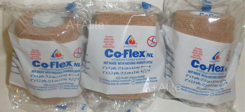 Andover CO-Flex NL 3"x5Yds Tan Flesh 3-Pack Cohesive Flexible Elastic Latex Free Bandage Compression Self Adherent Wrap Adults Children Animals Pe...