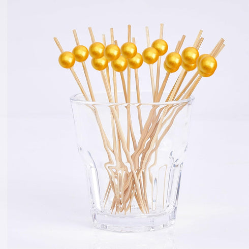 PuTwo Cocktail Picks Handmade Bamboo Appetizer Toothpicks 100 Counts 4.7” Yellow Pearls...
