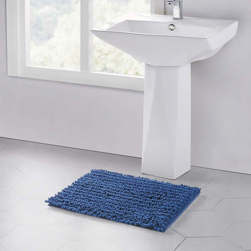 Walensee Bathroom Rug Non Slip Bath Mat (24x17 Inch Dark Blue) Water Absorbent Super Soft Shaggy Chenille Machine Washable Dry Extra Thick Perfect...