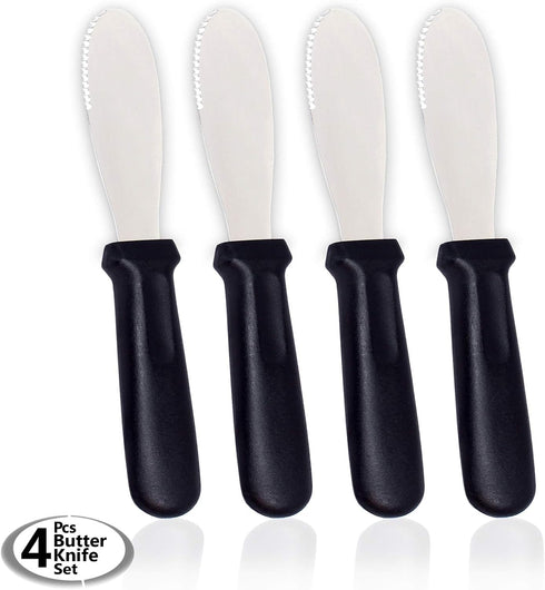AnapoliZ Butter Spreader Knives | 4 PCS Wide Blade Stainless Steel Spreader Knife | Black Plastic Handle Spreading Knives | Sandwich Condiment Spr...