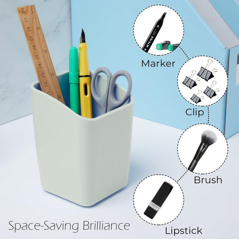 Y YOMA 1 Pack Pen Holder for Desk Cute Plastic Pencil Cup Pen Container Square Organizer Modern Aesthetic Design Desktop Storage Solution for Pens...