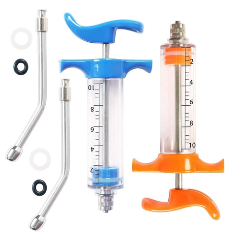 2 Pcs Goats Feed Water Distributor, Reusable, Drench Nozzle, Adjustable Dosage, for Goats, Sheep, Horse, Pig, Dog, Cattle, Cat Supplies (Blue+Oran...