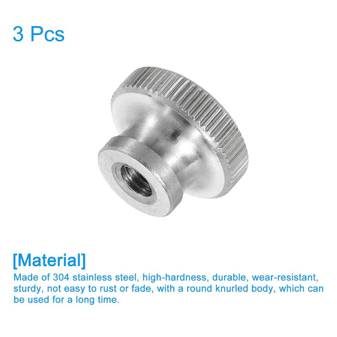 uxcell Knurled Thumb Nuts, 3Pcs M5 x D16mm x H10mm Stainless Steel Round Knobs Fasteners Through Hole Hand Screw Nut Silver for 3D Printer Parts, ...
