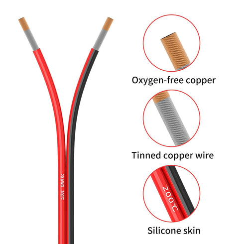 20 Gauge 2 Conductor 50FT Red Black Silicone Parallel Oxygen Free Tinned Copper Electrical Wire for LED Strips Lamps Lighting Automotive 20/2-50FT...