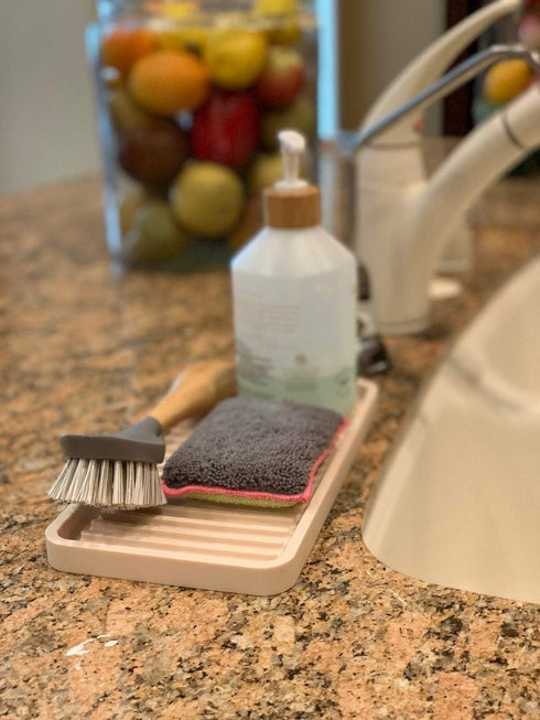 Happitasa Silicone Kitchen Sink Organizer Tray, Sponge Holder and Countertop Protector | Bathroom and Kitchen Soap Dish and Dispenser Tray (Sand D...