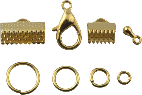 1 Box 8 Styles Jewelry Making Kit Open Jump Rings, Lobster Claw Clasps, Ribbon Clamp End, Drop Ends Pieces for Jewelry Making Bracelet Necklace Ar...