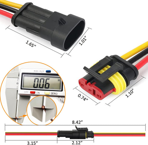 18 AWG 3 Pin Connector Waterproof Wire Connectors 3 Pin Automotive Electrical Connectors Quick Disconnect 3 Wire Connectors with 18 Gauge Wire (10...