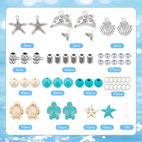 SUNNYCLUE 1 Box DIY 6 Sets Summer Beach Bracelet Making Kit Bohemian Double Layered Bracelet Turtle Starfish Bead Fish Dolphin Charms Hawaii Sea A...