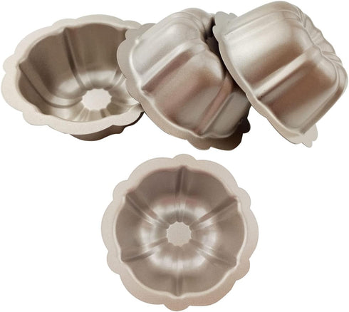 4 Inch Nonstick Mini Bundt Cake Pan, Set of 4 for Baking, Carbon Steel Fluted Cake Pans, Metal Round Pumpkin Shaped Cake Mould for Cupcake, Muffin...