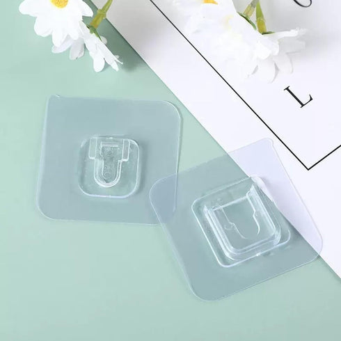 Adhesive Hooks, Clear Double Sided Adhesive Wall Hooks, Traceless Wall Mount Sticky Hook, Waterproof Self Wall Hangers for Kitchen Bathroom Shower...