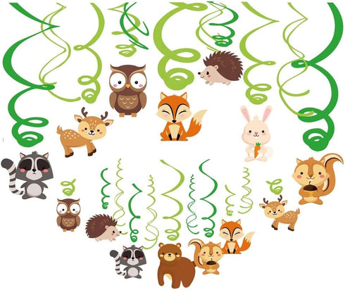 30Ct Woodland Animals Hanging Swirl Decorations, Forest Friends Birthday Party Supplies for Boy Girl Kids, Woodland Creatures Baby Shower Theme De...
