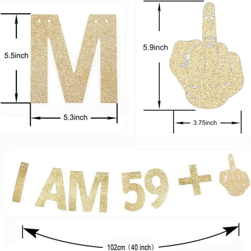 Morndew Gold Gliter I AM 59+1 Paper Banner for 60th Birthday Party Sign Backdrops Funny/Gag 60 Bday Party Wedding Anniversary Celebration Retireme...