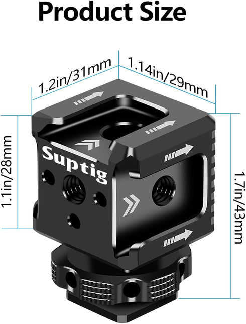 Suptig 3 Port Cold Shoe Mount with 1/4"-20 Thread for Camera Cage Flash LED Monitor Microphone etc....