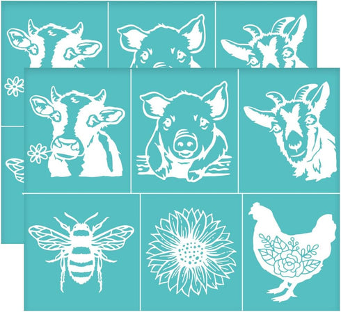 OLYCRAFT 2pcs 11x8.6 inch Silk Screen Printing Stencils Farmhouse Animal Silk Screen Stencils Self-Adhesive Pig Cow Stencils Reusable Silk Screen ...