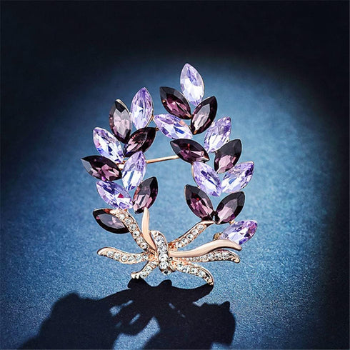 Purple Crystal Bauhinia Brooch Rhinestones Flower Brooches For Women Plant Lapel Pin Suit Dress Scarf Accessories Wedding Gift Jewelry...