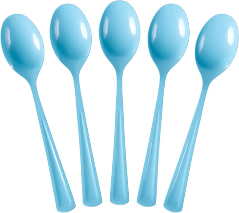Disposable Light Blue Plastic Spoons 50 Pcs - Heavy Duty Light Blue Plastic Disposable Cutlery - Light Blue Disposable Flatware, Light Blue Plasti...