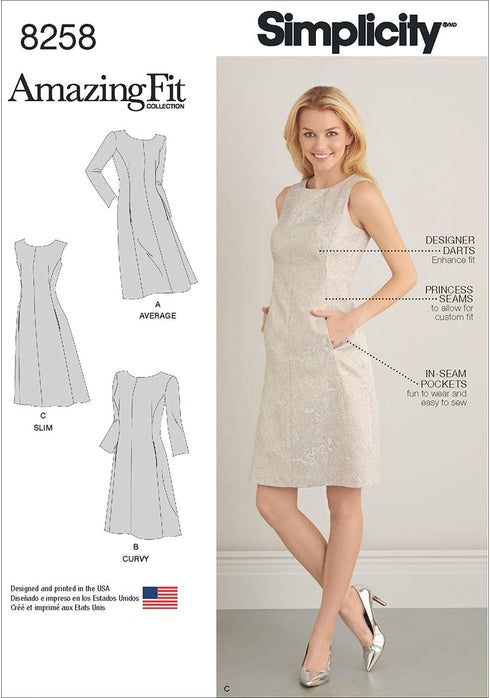 Simplicity 8258 Women's Sheath Dress Sewing Pattern, 3 Styles, Sizes 10-18...