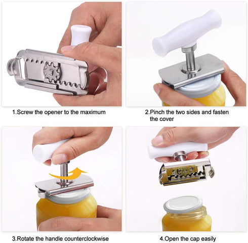Jar Opener Stainless Steel Adjustable Tool for 1-4 inches Bottle Can Lids, Fit Seniors, Arthritis, Women, Chilren, Weak Hands...