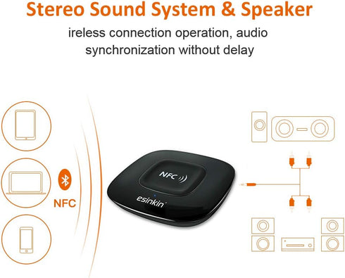 Esinkin Bluetooth Receiver Wireless Audio Adapter 4.0?NFC-Enabled? for HD Music Stereo Sound System...