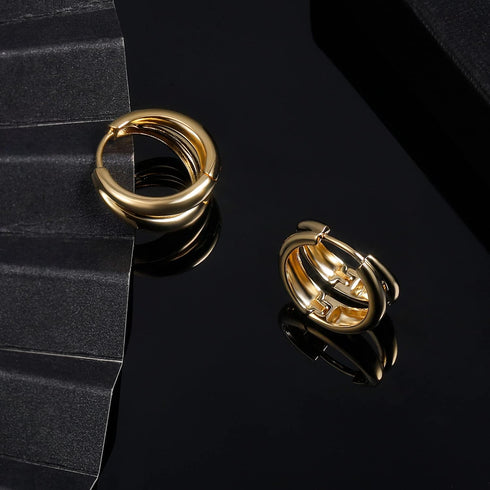 18K Gold Plated Hoop Earrings for Women Double Hoops Huggies Punk Earrings for Tenngirls...