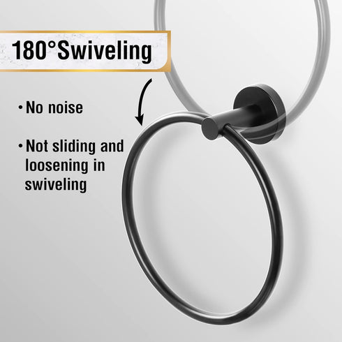 HITSLAM Matte Black Towel Ring for Bathroom, SUS304 Stainless Steel Hand Towel Holder Wall Mounted, Modern Simple Round Kitchen Hand Towel Ring wi...
