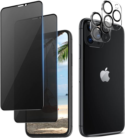 ORIbox Privacy Glass Screen Protector for iPhone 11 Pro, 2 Packs Anti-Scratch Anty-Spy Tempered Glass Screen Protector with 2 Packs Camera Lens Pr...