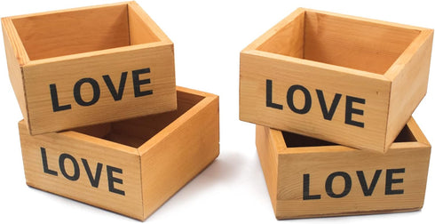 4 Pack Unfinished Wooden Box Rustic Small No Lid Wood Square Storage Organizer for DIY Crafts, Jewelry, Collectibles, and Home Decoration Succulen...