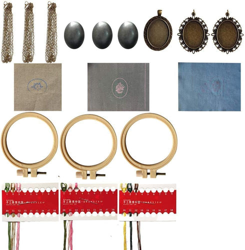 levylisa Embroidery Beginner Kit 3 Patterns Embroidery Starter Kit with Hoop Embroidered Stitching Necklace Pendants Floral Plate Jewelry Necklace...
