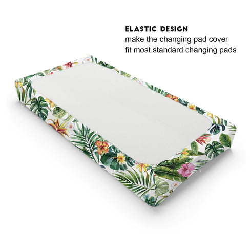Green Tropical Leaves Floral Hummingbirds Changing Pad Covers Rainforest Monstera Leaves Diaper Changing Table Sheets for Boy Girl Soft Breathable...