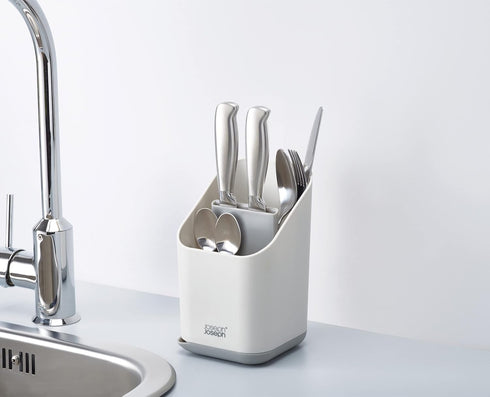 Joseph Joseph Duo Kitchen Sink Cutlery Drainer with Knife Slot, Kitchen Sink Drying Rack Cutlery Organizer, Grey...