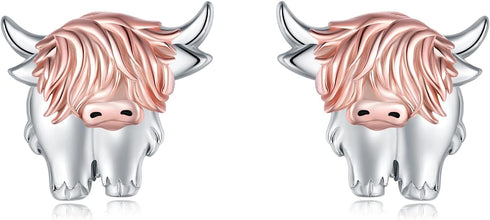 Highland Cow Stud Earrings for Womens 925 Sterling Silver Western Cow Earring Rose Gold Cow Jewelry Animal Earrings Gifts for Women Scottish Highl...