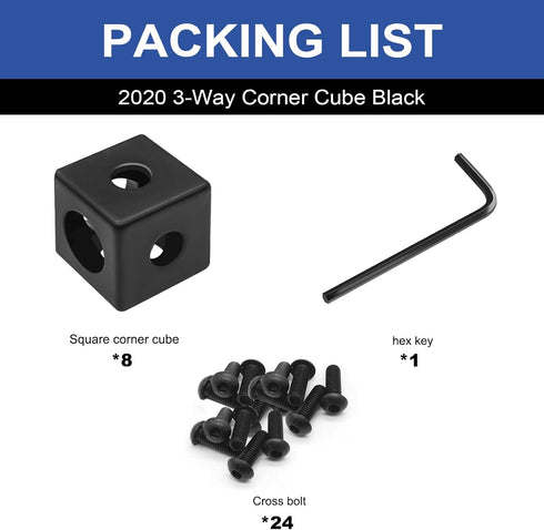 8pcs 2020 3-Way Corner Cube 2020 Extrusion Hardware T-Slot V-Slot Accessories with Screws and Nuts for 2020 Aluminum Extrusion Connector 3D Printe...