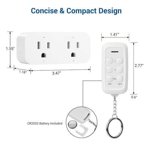DEWENWILS Wireless Remote Control Outlet, 2 Independent Control Sockets Electrical Remote Light Switch, No Interference Remote Outlet Switch, No W...
