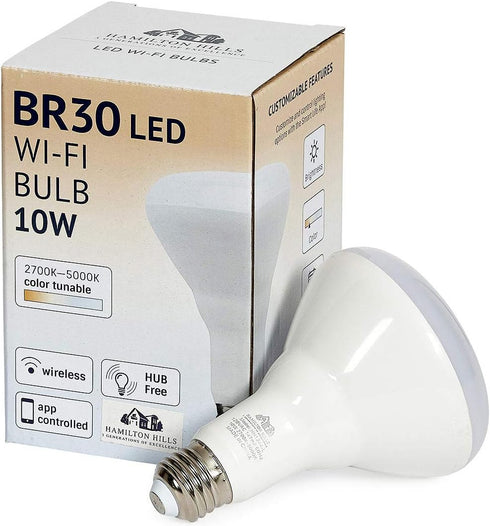 Hamilton Hills LED Smart Bulb - Smart Home Certified Standard Universal BR30 E26 Dimmable Flood Lightbulb WiFi Enabled No Hub Required Color Tunab...