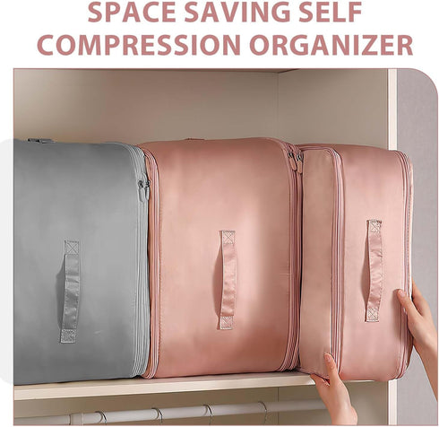 Ultra Space Saving Self Compression Organizer, Heavy Duty Moving Bags, Storage Tote for Space Saving, Self Compression Moving Organizer Bag for Co...